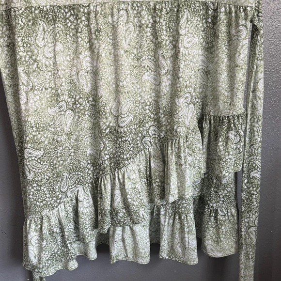 Michael Kors Dress Womens Extra Large Green Paisley Tie Waist Ruffle A Line - Picture 5 of 13